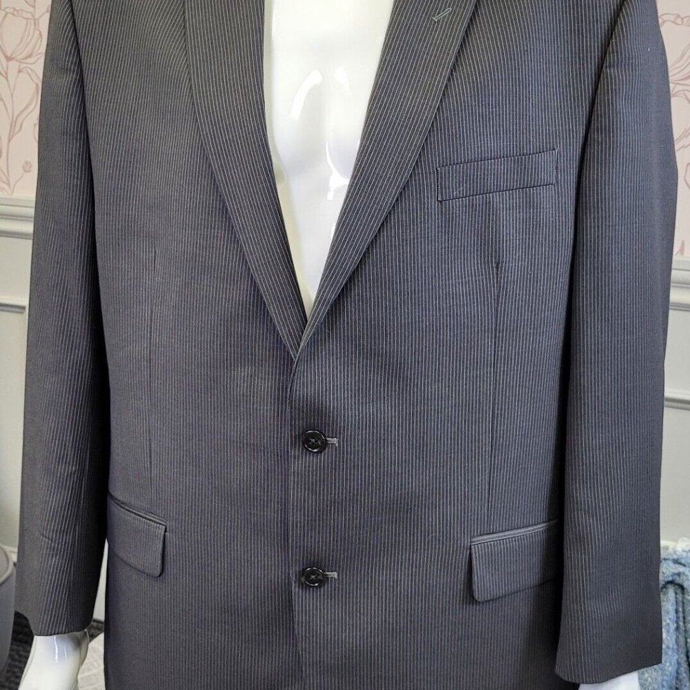 Michael Kors Mens Blazer 46R Wool Blend Gray Striped Sport Coat 2 Button Jacket